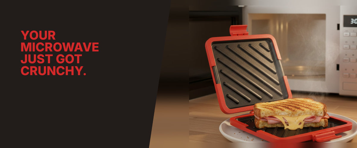 Your microwave just got crunchy. Proper toasties in 3 minutes.