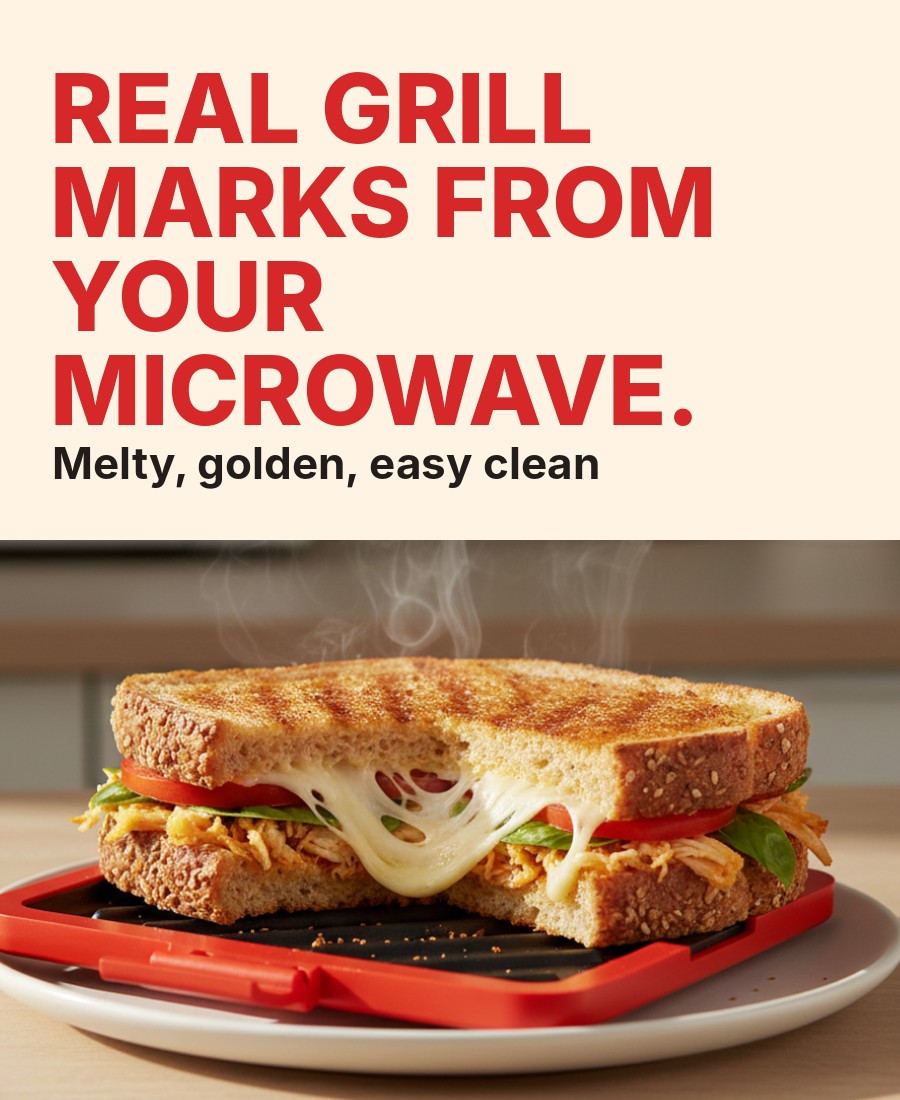 Real grill marks from your microwave. Melty, golden, easy clean.