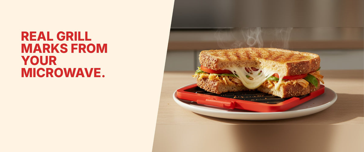 Real grill marks from your microwave. Melty, golden, easy clean.